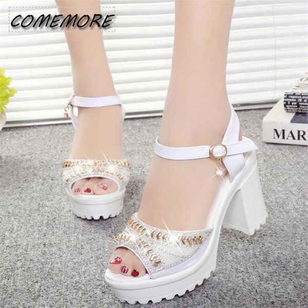 Kleid Schuhe Luxus Designer Sandalen Sexy Mode Frauen Sommer Schuhe Diamant Fisch Mund Plattform High Heels Casual Frau Weiß