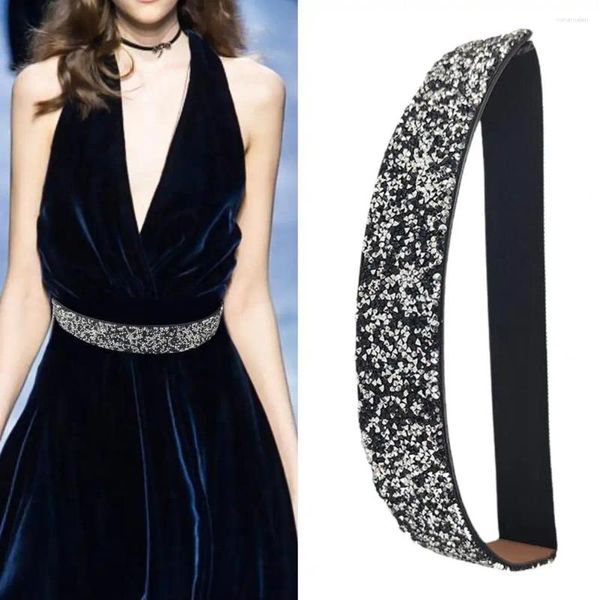 Gürtel Damengürtel Verstellbares elastisches Band Glänzender Strass Rutschfeste Kleidung Passende enge Taille Kleid Bund Zubehör