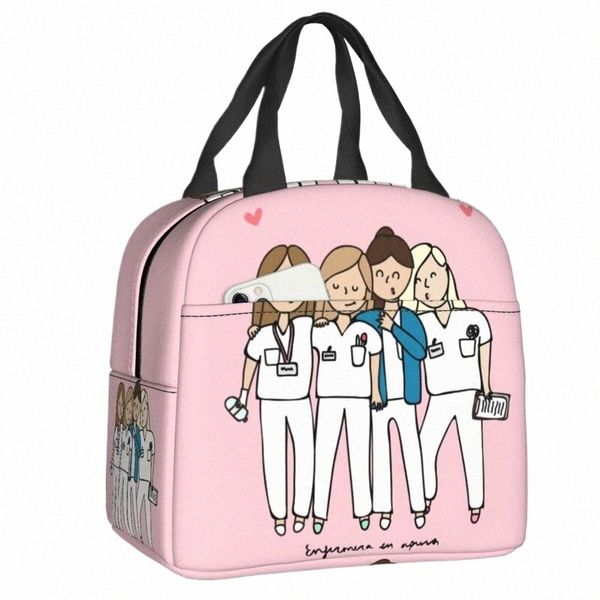 Carto Ladies Nurse Doctor stampato Lunch Bag Women riutilizzabile Cooler termico isolato Lunch Box Multifuncti Food Bento Box c0Tt #