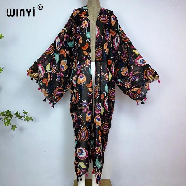 Kimonos Frauen Retro Böhmischen Druck Langarm Strickjacke Weibliche Bluse Sommer Casual Strand Cover Up Party Kuwait Kaftan