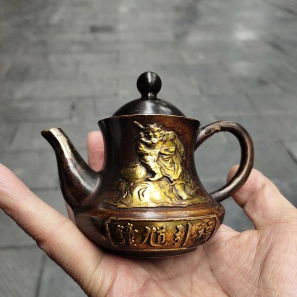 Coleção de estatuetas decorativas de utensílios de bronze antigo: Zhong Kui Yinfu Pote de cobre puro feito à mão pasta de fundição hidratante para embrulho