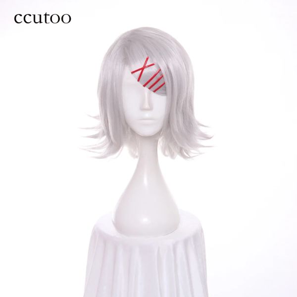Wigs Ccutoo 35см Токио упырей Juzo Suzuya / Rei Wig Короткий синтетический серебряный серый косплей парик для волос