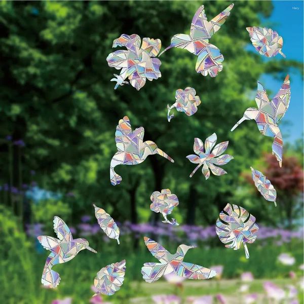 Adesivos de janela Sun Catcher Adesivo colorido Hummingbird Folhas Flor Proteção Pássaro Impacto Aviso Vidro Estático