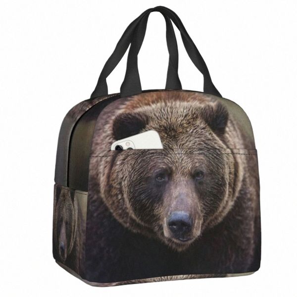 Brown Bear Isolierte Lunch-Einkaufstasche für Damen und Kinder, tragbar, Thermokühler, Lunchbox, Kamera, Reisen, Lebensmittel, Picknick, Ctainer-Taschen F2Qo #