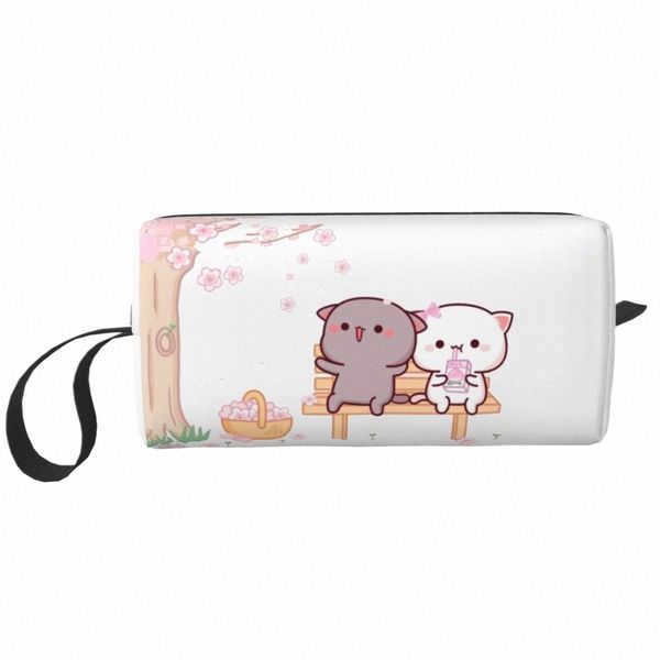 Seyahat Şeftali ve Goma Tuvalet Çantası Taşınabilir Çizgi Mochi Kedi Makyaj Kadınlar İçin Kozmetik Organizatör Güzellik Depolama Dopp Kit Kutusu 200W#