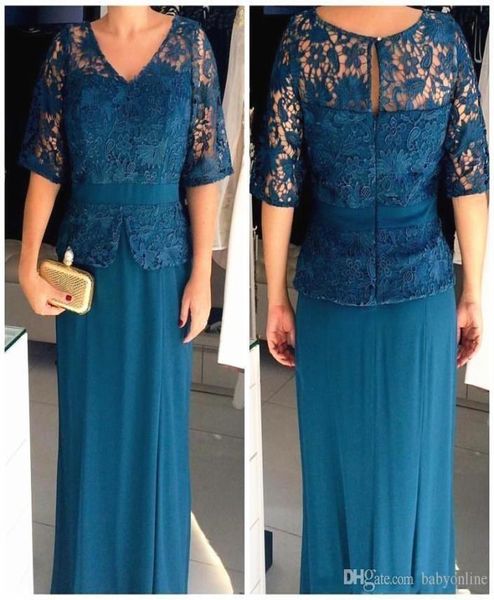 Plus Size Kleid für die Brautmutter, V-Ausschnitt, halbe Ärmel, Spitzenoberteil mit Schößchen, bodenlang, Hochzeitsgast, Abschlussball, Abendkleider, elegant7988306