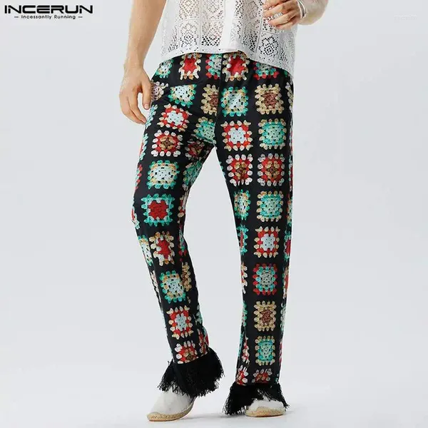 Erkekler Pantolon Amerikan Tarzı Erkek Pantolon Tracery Floral Patchwork Uzun Sıradan Erkek Satış Pantalons S-5XL Incerun 2024