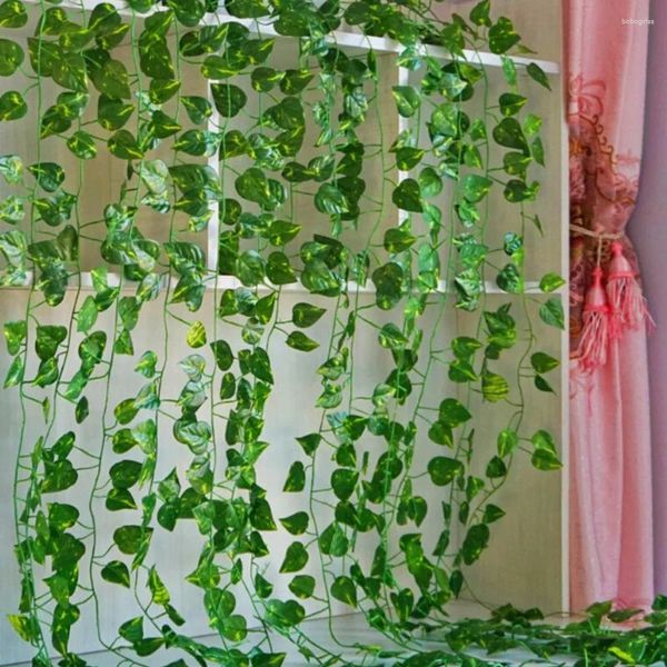 Dekoratif Çiçekler 10 PCS Yaprak 2.1m Ev Dekoru Yapay Ivy Garland Bitkiler Asma Sahte Yeşillik Süpürme Yeşil Çelenk