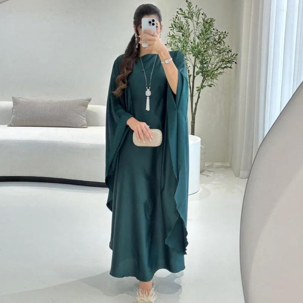 Roupas étnicas Abaya Vestido Muçulmano Moda Moderna Pulôver Suave Luz Forjada Mangas Robe Mulheres Desgaste Ramadan Gurban Dubai Verde