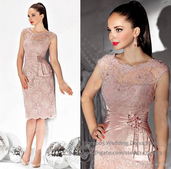 2021 Sexy Illusion Mutter Kleid Knielange Spitze Applikationen Perlen Abendkleid Mutter der Braut Kleider Für Hochzeit8685354