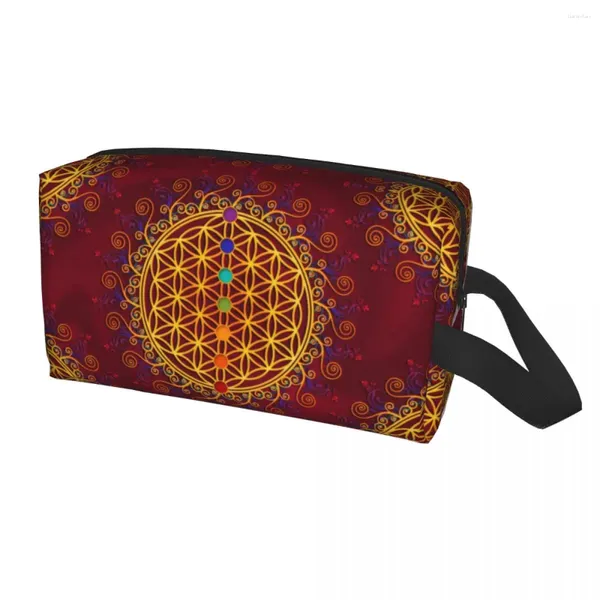 Sacos cosméticos flor da vida bolsa de maquiagem para mulheres organizador de viagem kawaii espiritualidade yoga zen mandala armazenamento de higiene pessoal