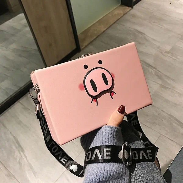 Tasche Feshion Schöne Schwein Muster Box Frauen PU Leder Schulter Mädchen Kleine Clutch Damen Breiten Riemen Umhängetasche