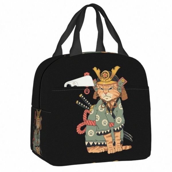 Neko Samurai Cat Lunch Box portatile Donna giapponese Felino Ninja Dispositivo di raffreddamento termico per alimenti isolato Lunch Bag School Children Food Bag P8A8 #