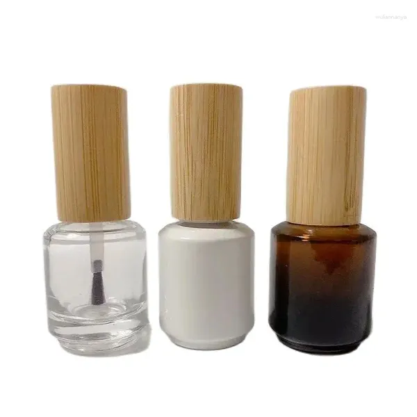 Depolama Şişeleri 20pcs 15ml Doldurulabilir esansiyel yağ şişeleri bambu ahşap kapak yuvarlak açık kahverengi beyaz boş cam oje şişesi fırça ile