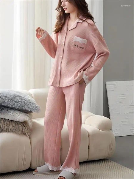 Casa roupas pijamas quentes para mulheres menina pijamas de algodão ponto pijama bonito loungewear noite wear pijamas íntimos conjunto