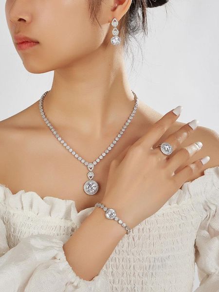Halskette Ohrringe Set Luxus Arabisch Dubai Zirkonia Hochzeit Braut 5PCS Schmuck Für Frauen Party Prom Jahrestag Zubehör