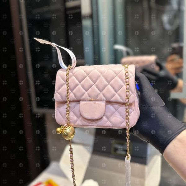 CF Bag Designer Mulheres Mini Flap Bag Moda Padrão de Diamante Bolsa de Ombro de Couro de Alta Qualidade Pequena Bola de Ouro Corrente de Couro Vestindo Han Srab