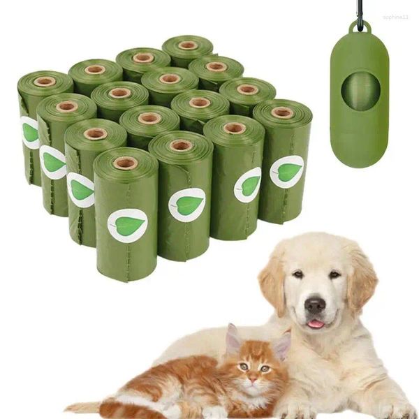 Sacos de resíduos para cães, 16 rolos, portátil, à prova de vazamento, cocô forte com dispensador para limpeza de lixo, pequeno e médio