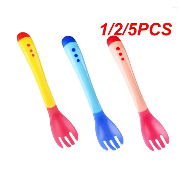 Colheres 1/2 / 5PCS Born-grade Silicone Não-tóxico Sopa Quente Gota Segura Antiderrapante Utensílios de Bebê Ergonômico Talheres