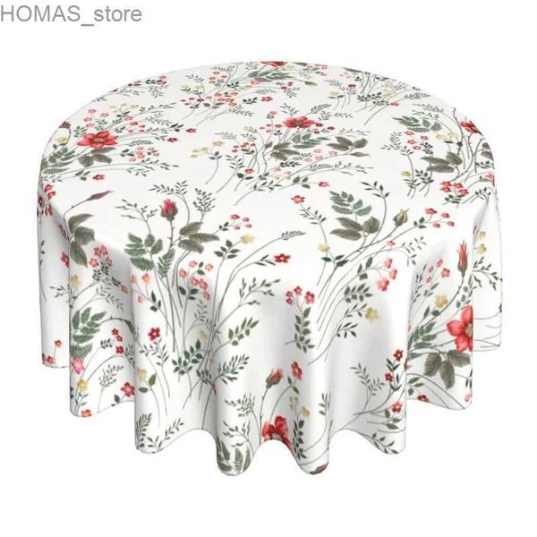 Toalha de mesa Flor selvagem Toalha de mesa floral Toalha de mesa redonda à prova d'água de poliéster lavável capa de mesa para decoração de pátio de piquenique ao ar livre interno Y240401