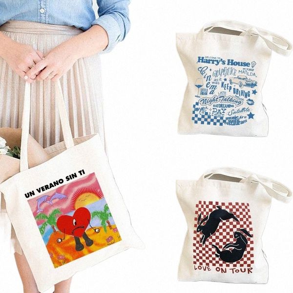 tote Bag-Harry-Style-Harry's-House- Canvas UN VERANO SIN TI Music Album Handbag Print Bag Bad Bunny Casual Hand Bags Shop R5cV #