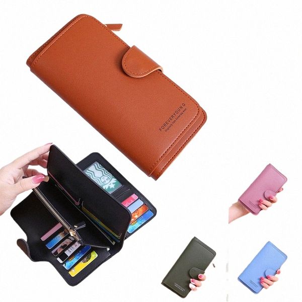 Mulheres LG Carteira PU Titular do Cartão de Couro Grande Capacidade Ferrolho Zipper Coin Purse Multi Card Organizador Senhoras Simples Clutch Handbag s32o #