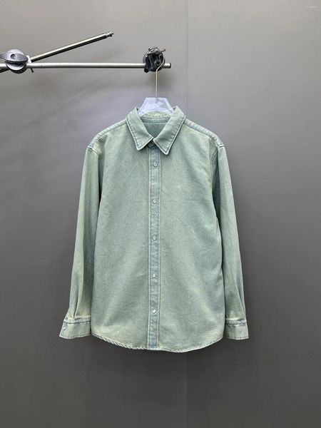 Damen-Blusen-Hemd, reiner Baumwollstoff, alte Waschung, Retro-Grün, Restaurierungsgrad