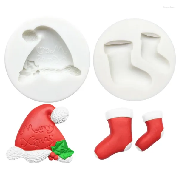 Moldes de cozimento 2 pcs Chapéu de Natal Stocking Silicone Bolo Molde Ferramentas de Resina Sugarcraft Chocolate Cupcake Fondant Decoração