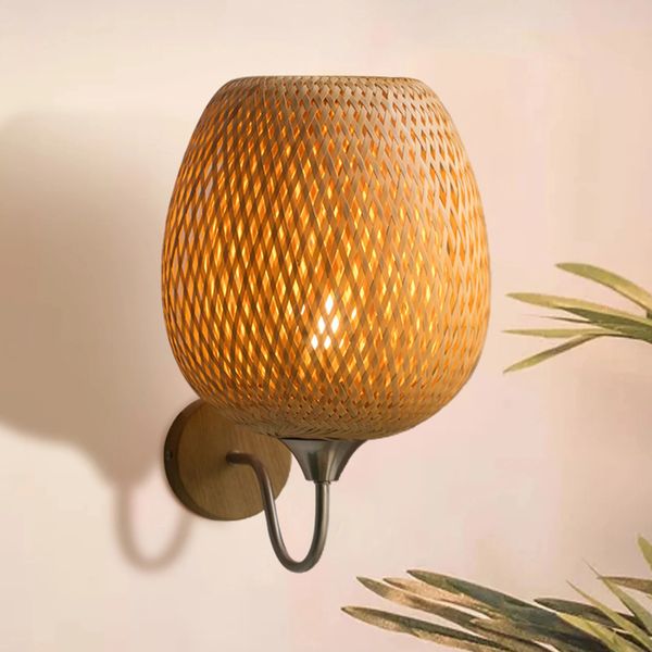 Rattan Bambu Duvar Sconce Işık Fikstür Vintage Lamba Aydınlatma Başucu Retro Endüstriyel Dekor Yemek Odası Yatak Odası 240325