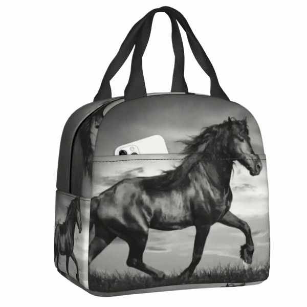 Black Friesian Stalli Prancing Isolado Lunch Bag Resuable Warm Cooler Thermal Horse Lunch Tote Box para Mulheres Crianças Escola k3Cg #