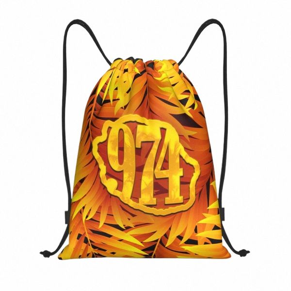 Özel 974 Sarı Tropikal Yapraklar Drawstring Çantalar Kadın Erkekler Hafif Reuni Adası Spor Salonu Depolama Sırt Çantası S3nm#