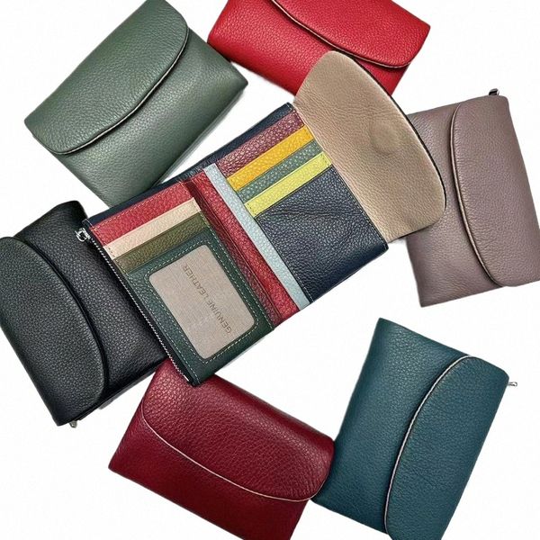 2024 YENİ KADIN COWHIDE FI KISA CELLET Yumuşak GÜNEL KULLANICI DERİ BAYANLAR Rainbow Coin Purse Çantası Kimlik Kart Tutucular Cüzdanlar D7K4#