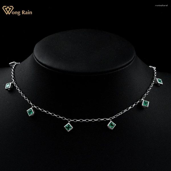 Tartışmalar Wong Rain Vintage 925 Sterling Gümüş Emerald Ruby Sapphire Yüksek Karbonlu Elmas Taş Kolye Kadınlar için Güzel Takı