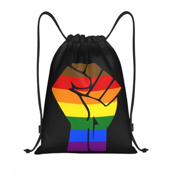 Nero Lives Matter Fist LGBT Pride Plag Zaino con coulisse Borsa da palestra sportiva per donna Uomo Lesbiche Gay Training Sackpack t187 #