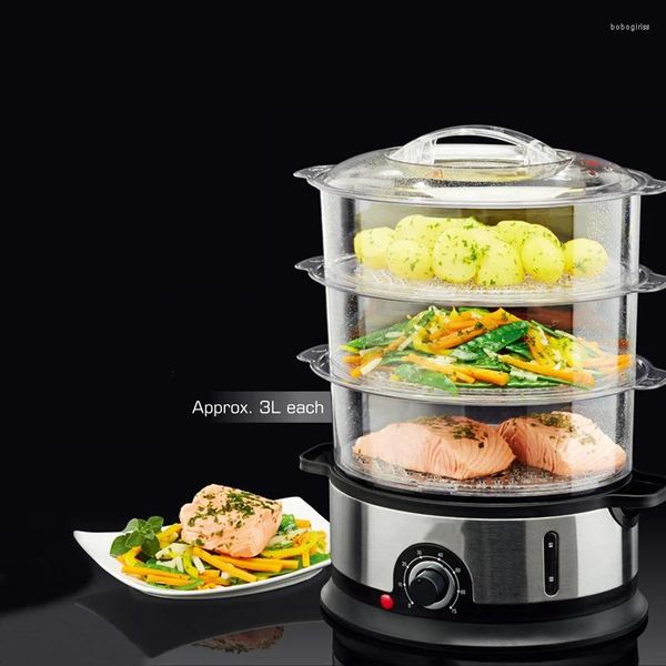 Set di pentole ES-07 Vaporiera elettrica domestica Pentola multifunzionale Fornello per frutti di mare a 3 strati di grande capacità con alimentazione automatica