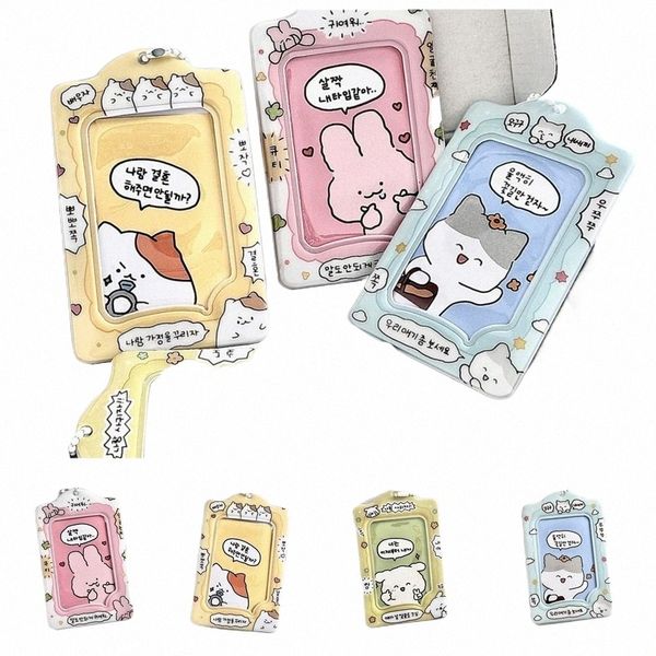 Coreano Bonito Carto Cat Rabbit Card Case Photocard Titular Foto Manga Capa Protetora Estudante ID Card Cover Pingente X6Q4 #