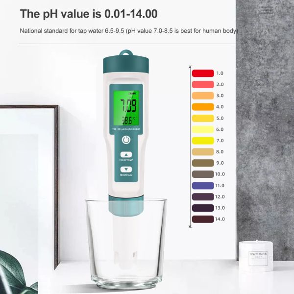 7 in 1 tester di qualità dell'acqua digitale pH/TDS/EC/Salinità/ORP/S.G/Penna di misurazione della temperatura per acqua potabile, Acquari PH METER