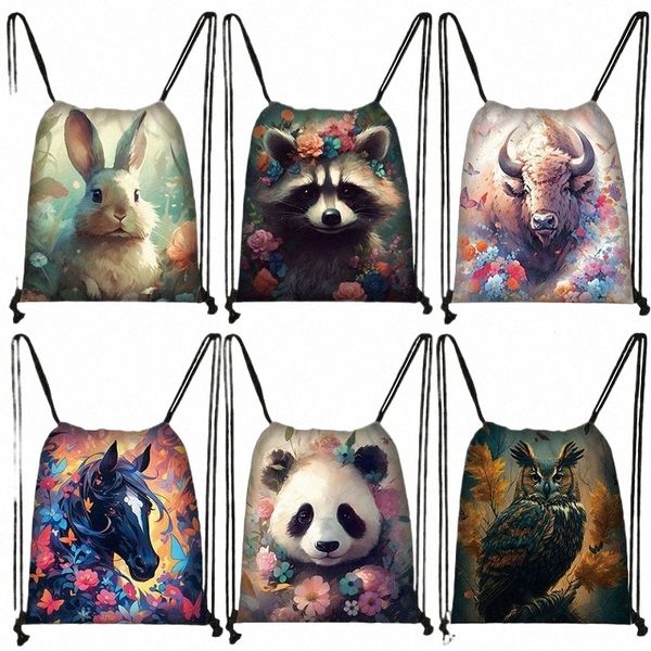 Animais Racco Cavalo Coruja Cordão Saco Kawaii Panda Mochilas Ao Ar Livre Saco De Armazenamento De Viagem Sapatos Titular Adolescente Livro Sacos Presentes t9Lz #