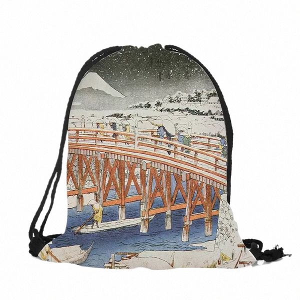 Personalizado Estilo Japonês Ukiyo Design Gym Bag Fitn Mochila Cordão Loja Bolsa Viagem Praia Natação Homens Mulheres Esporte Sacos Y9jT #