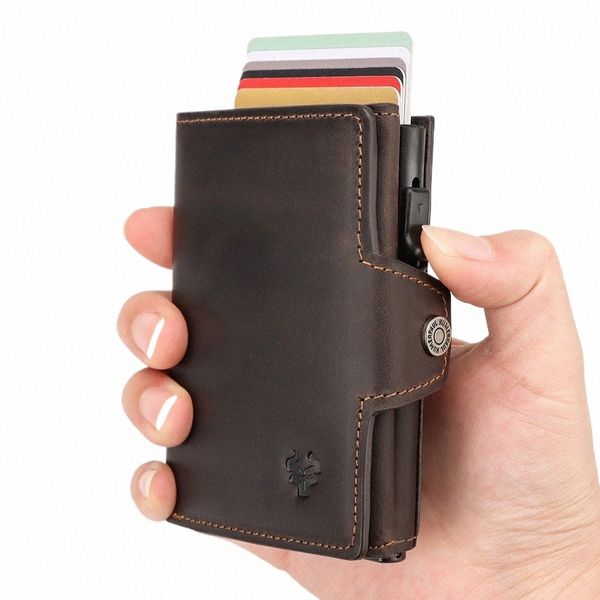 humerpaul Smart Pop Up Card Wallet para Homens RFID Caso de cartão de couro genuíno Slim Women Zip Coin Purse com compartimento de notas M4Xi #