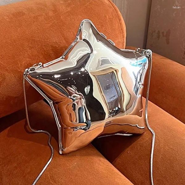 Drawstring lüks gümüş metal çanta bayanlar parti debriyaj gece zinciri çantası crossbody kadın omuz çanta