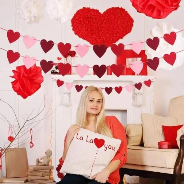 Decorazioni per feste Borgogna Rosa Rosso Feltro Cuore d'amore Banner di matrimonio Decorazioni San Valentino Fidanzamento Anniversario Streamer Forniture