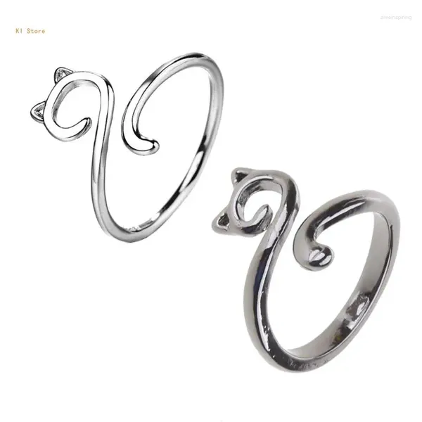 Anéis de cluster ajustável prata aberto dedo animal anel jóias para mulheres delicado crochê iniciante exclusivo
