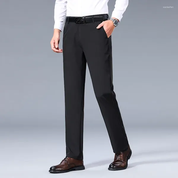 Calças masculinas verão de secagem rápida fina casual tecido modal fresco e respirável corte reto calças de negócios leves