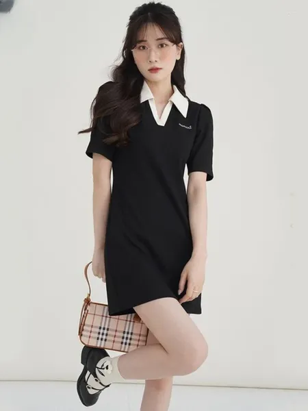 Abiti da festa HOUZHOU Casual Abito nero Donna Estate Stile preppy giapponese Corto Elegante Office Lady Streetwear Moda Abito femminile