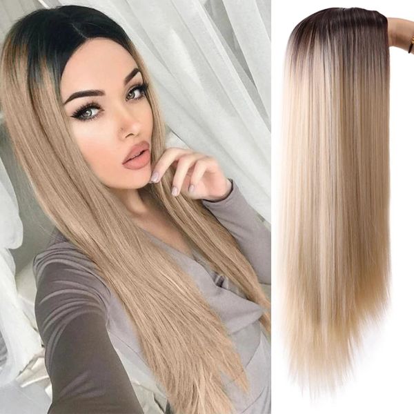 Perücken LUPU Synthetische Lange Gerade Perücken Für Frauen Hitzebeständige Party Cosplay Perücke Ombre Lila Blau Blonde Schwarz Rosa Perücke