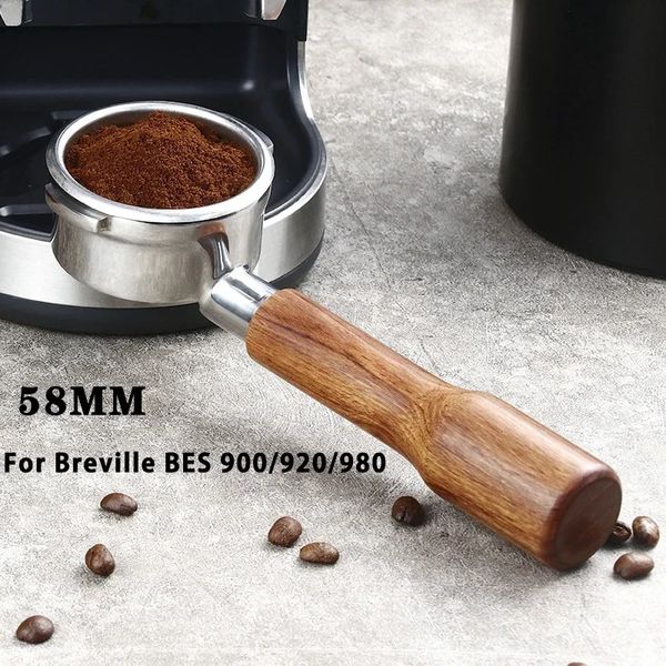 Portafiltro senza fondo da 58 mm per macchina da caffè Breville BES900/920/980 Maniglia per macchina da caffè modificata in acciaio inossidabile 304 2 orecchie 240328