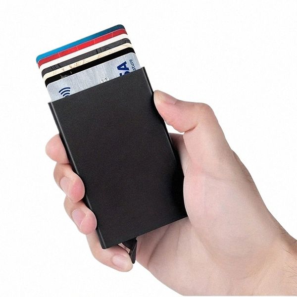 Anti-Diebstahl-ID-Kreditkartenhalter Porte Carte Thin Aluminium Metall Geldbörsen Tasche Fall Bank Frauen Männer Kreditkarte Box V8sC #