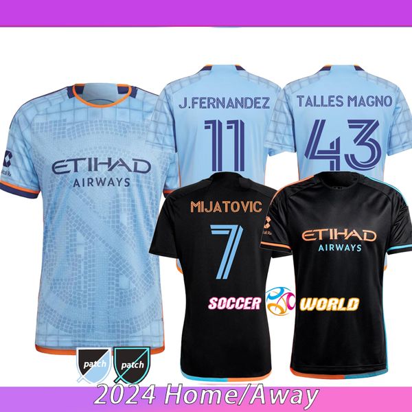 2024 NYCF FC FC Soccer Jersey Men Высшая лига 24 25 Футбольная рубашка Основная домашняя голубая голубой в голую черные Таллс Магно Фернандес Родригес Китон Футбольная форма