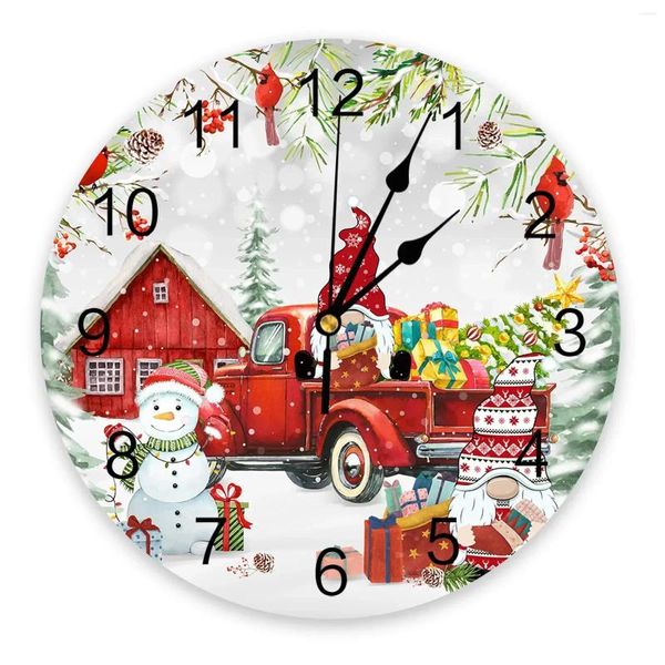 Wanduhren Weihnachten LKW Schneemann Zwerg Runde Uhr Modernes Design Küche Hängende Uhr Home Decor Stille